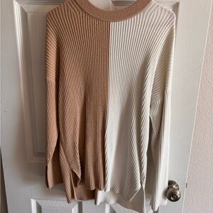 Abercrombie & Fitch Ribbed Knit Sweater in Tan and Cream